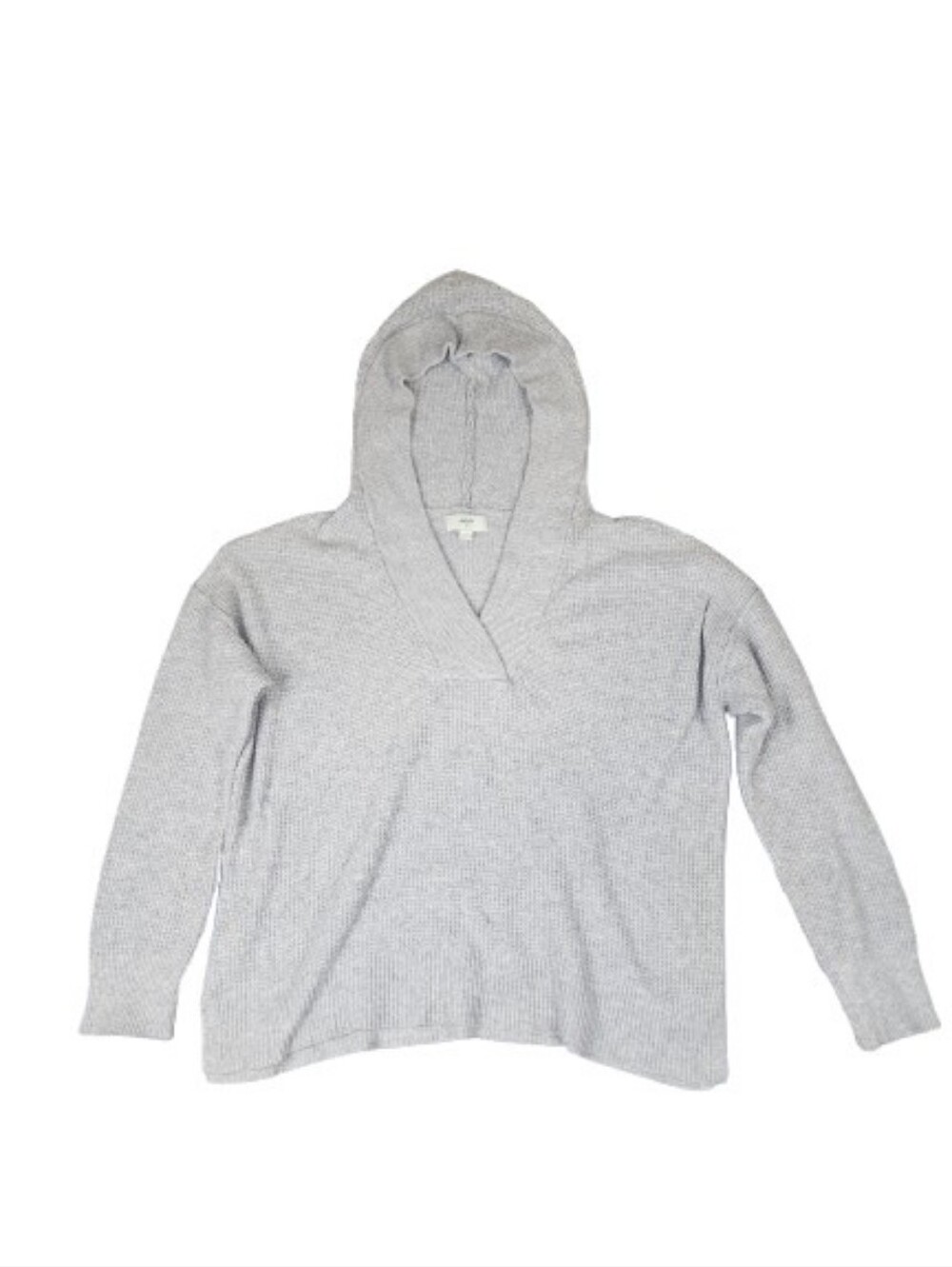 Aerie Light Gray Hooded Knit Sweater V Neck Oversized Womens Small